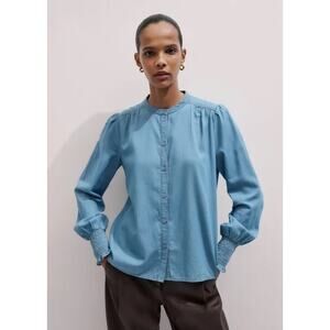 ME+EM Chambray Straight Button Up Blouse